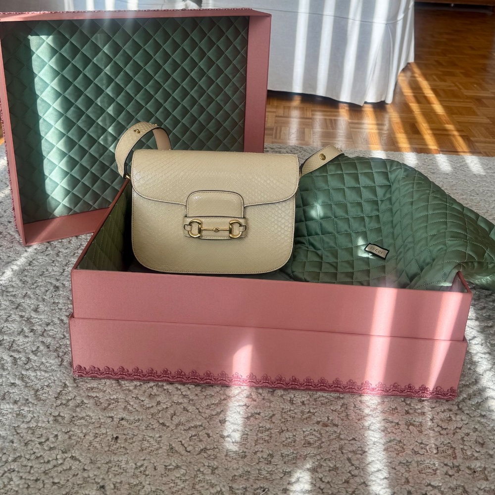 Gucci 1955 Horsebit Medium Genuine Python Shoulde… - image 2